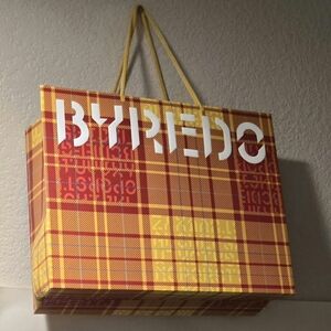 Byredo Red and Yellow Plaid Shopping Bag With 3D Print Logo